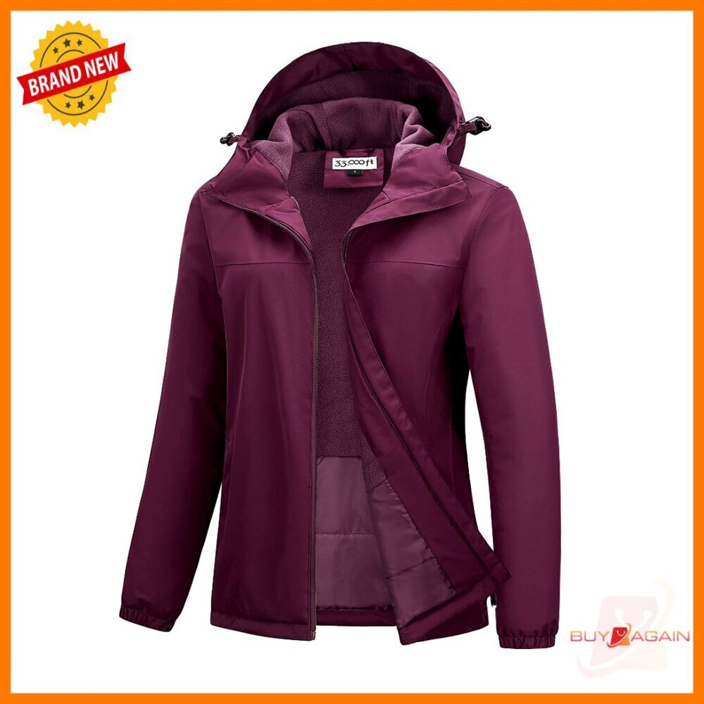 Fleece Lined Waterproof Rain Jacket Lightweight Warm Windbreaker Hiking Skiing